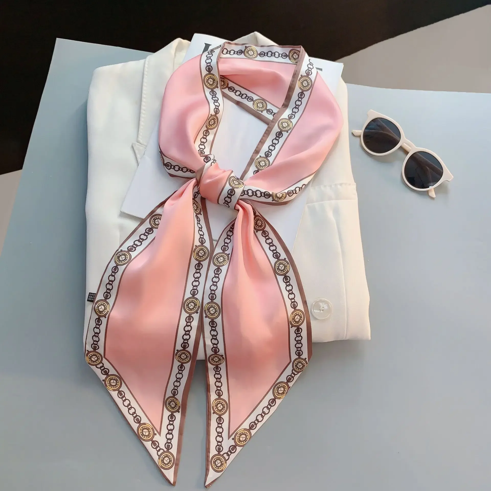 Design Print Skinny Scarf Plai - Travel Accessories Luxury Brands review and price